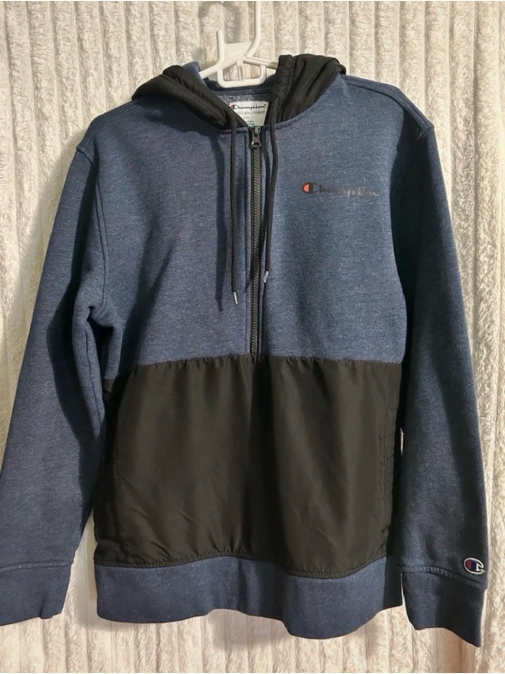 Champion Half-Zip Hoodie Jacket in Navy and Black Men’s Small